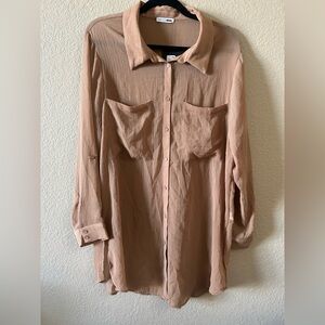 Fashion Nova Women's Button-Up Blouse - Light Brown Tan